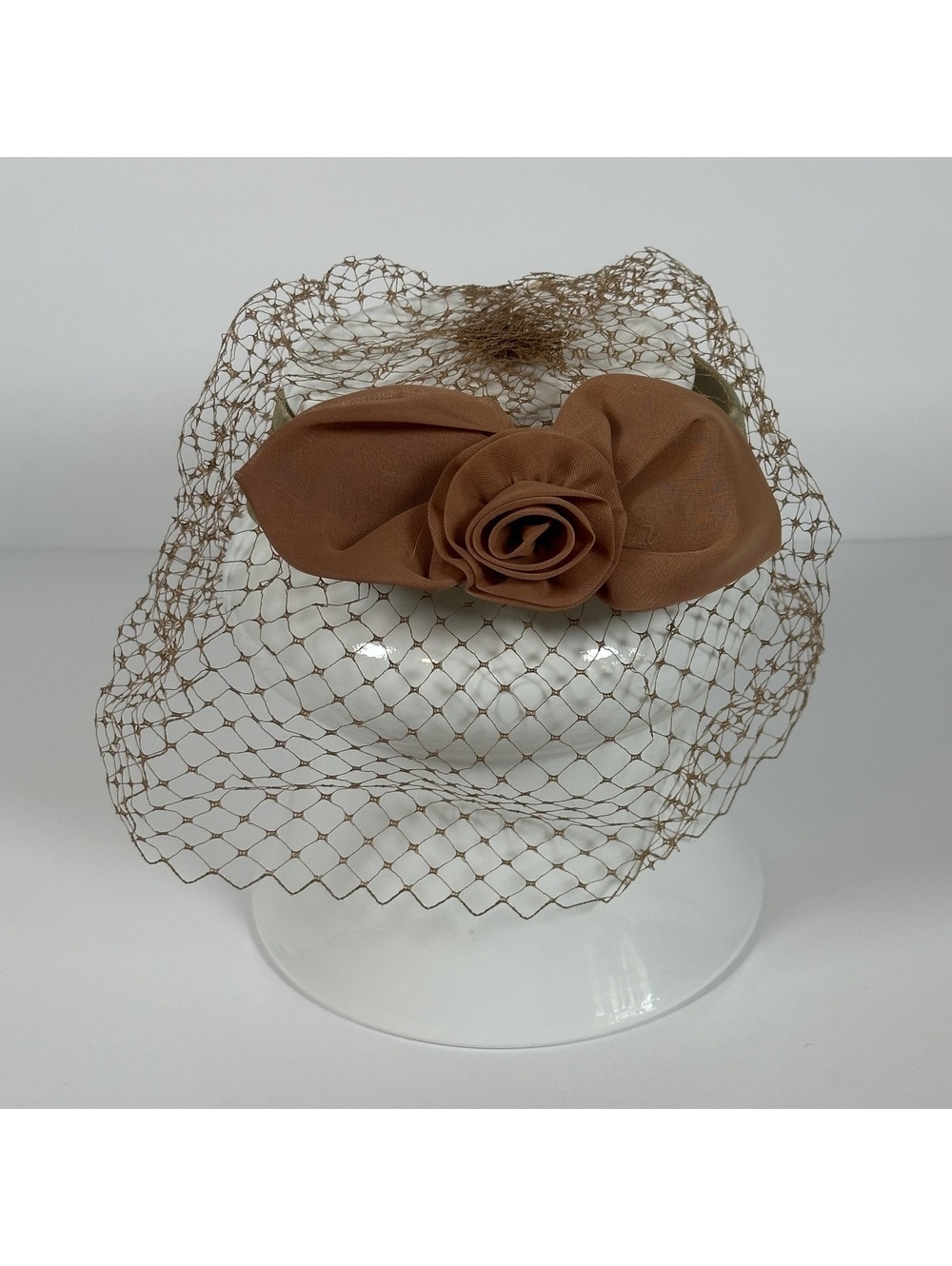 Vintage Brown Mesh Veil Hat with Bow Accent